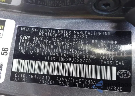 2023 Toyota Camry Le z USA, uszkodzony, nr VIN 4T1C11BK5PU092770
